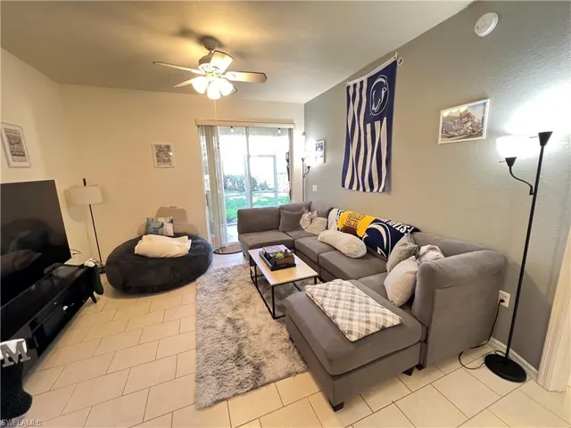 Spacious living area with tile throughout