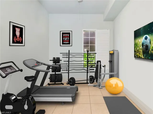Pool Cabana virtually staged as exercise room