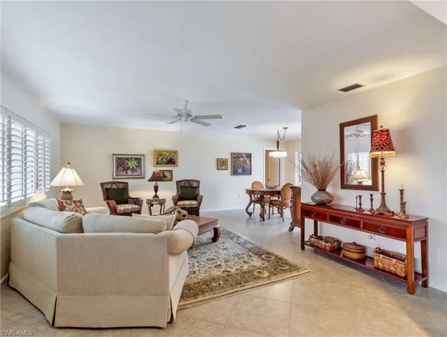 Living Room - porcelain tile on the diagonal throughout the home.