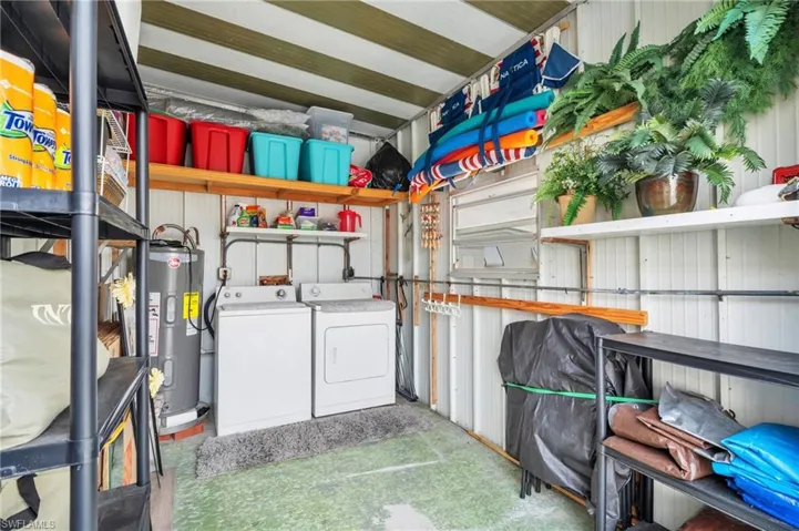 Laundry area with separate washer and dryer and updated water heater
