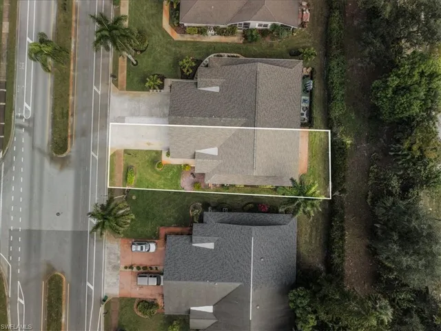 Aerial overview of property's location featuring property parcel outlined