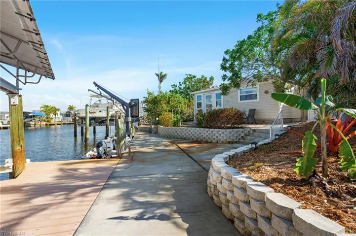 View of dock and patio area with a water view