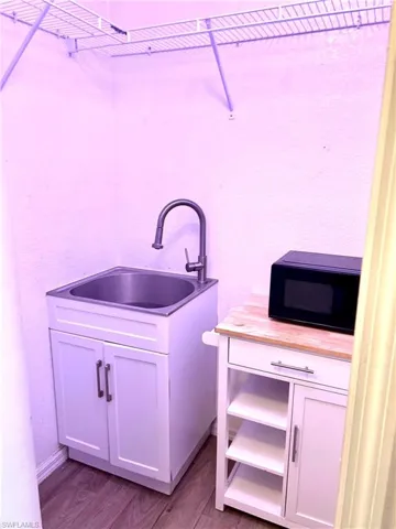 Washroom featuring dark wood-type flooring and a sink