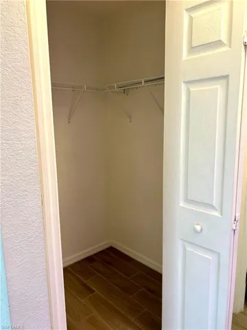 Spacious closet with dark wood-style flooring