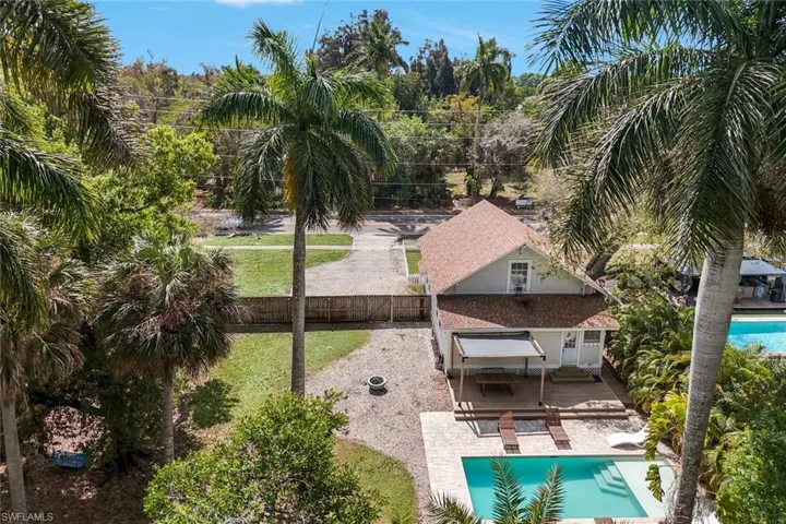 View from above of property with a pool