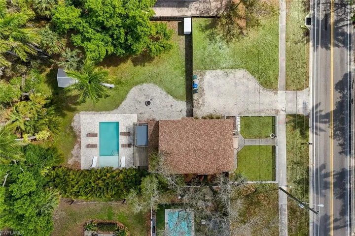Drone / aerial view of a pool