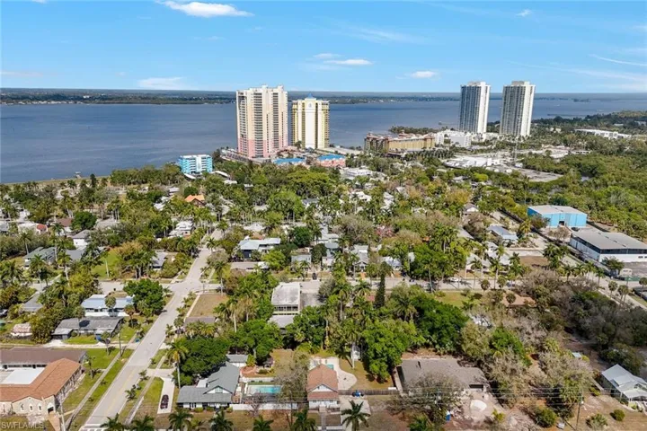 Aerial view of a nearby body of water