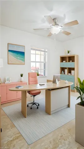Office featuring ceiling fan( virtual staged photos)