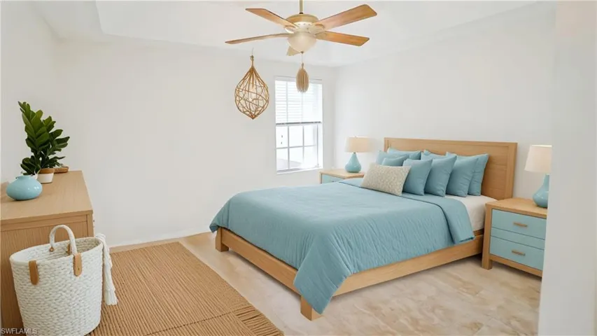 Bedroom featuring baseboards and a ceiling fan (virtual staged photos)