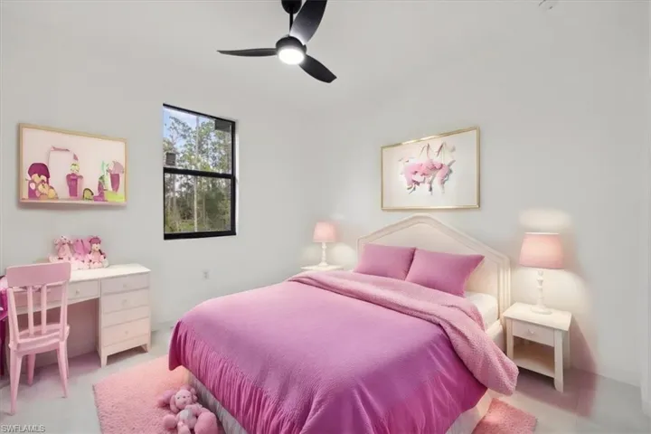 virtually staged-Bedroom featuring ceiling fan