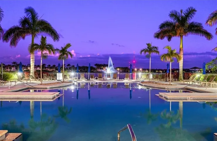 Community pool at night.
