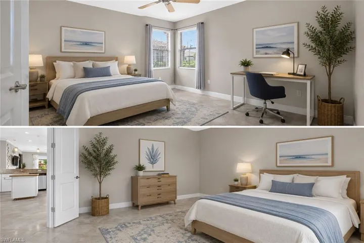 Virtually staged den is large enough for a bed and a desk/workstation.  This room is great for an office and or guests.