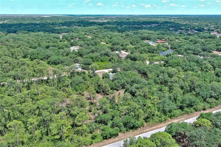 Aerial overview of property's location with a heavily wooded area