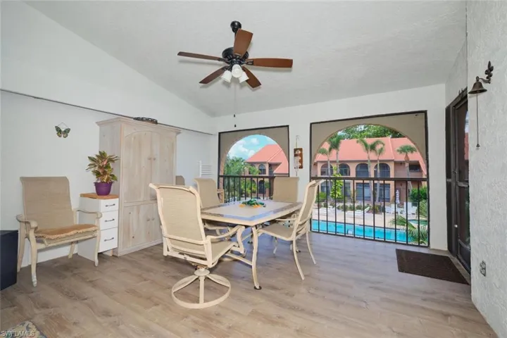 Dining room featuring light wood-style floors and ceiling fan