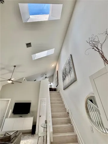 Vaulted ceilings with multiple skylights