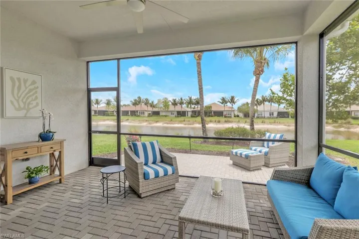 Screened lanai featuring herringbone paver flooring