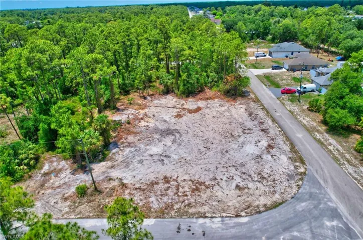 Aerial view of a heavily wooded area