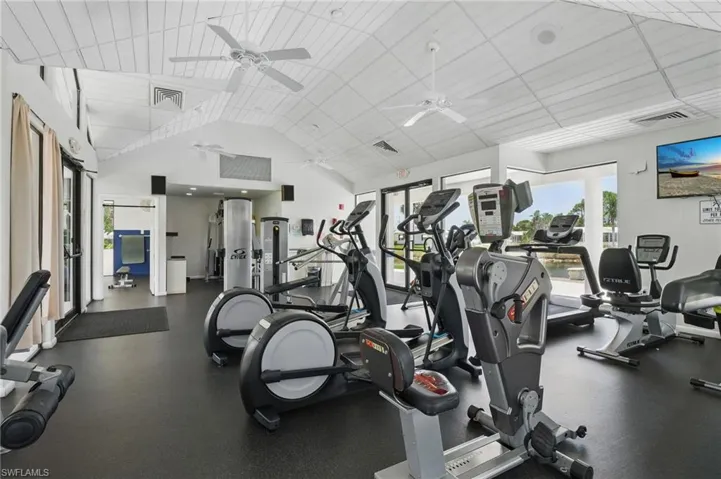 Exercise room with lofted ceiling