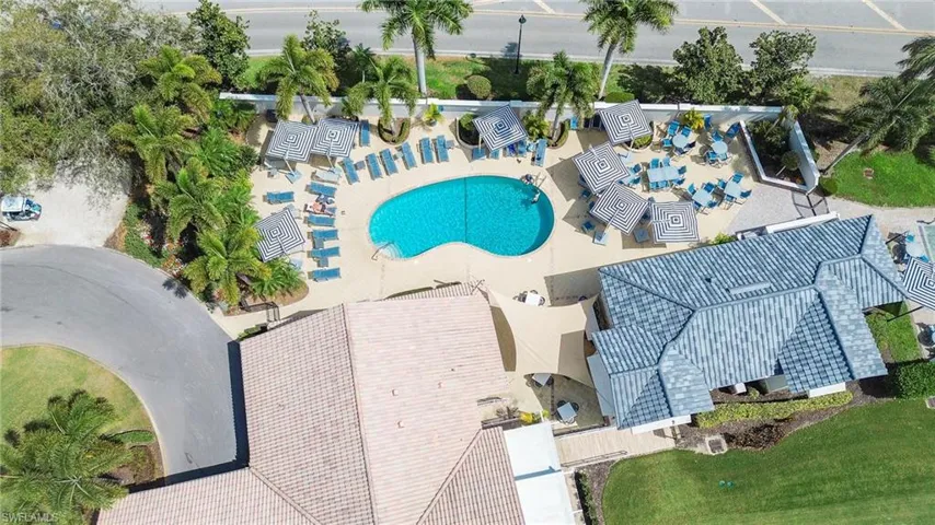 Drone / aerial view of a pool area