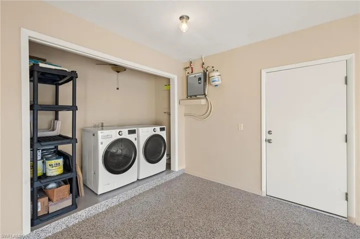 Epoxy garage, Newer LG washer and dryer and instant hot water