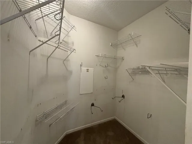 Walk in closet with dark carpet