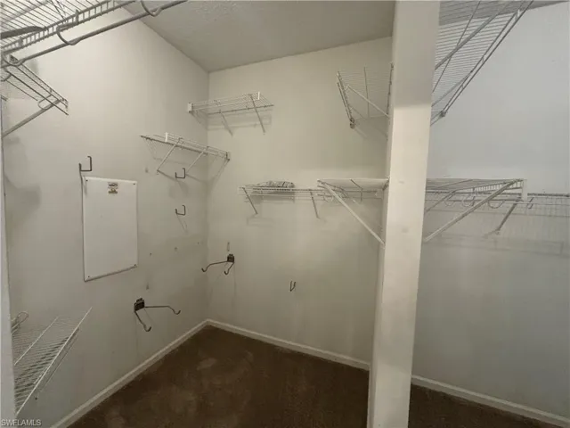 Walk in closet with dark carpet