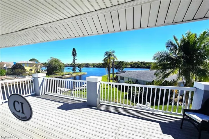 Wooden deck with a water view