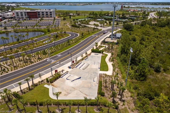 Bird's eye view of a nearby body of water