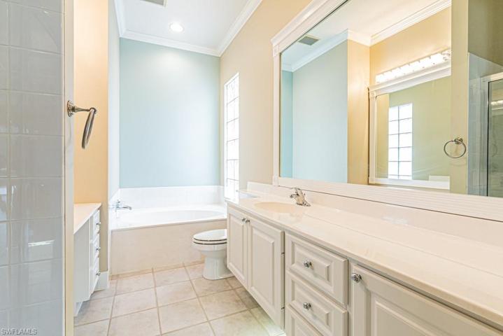 Master bath tub area with vanity