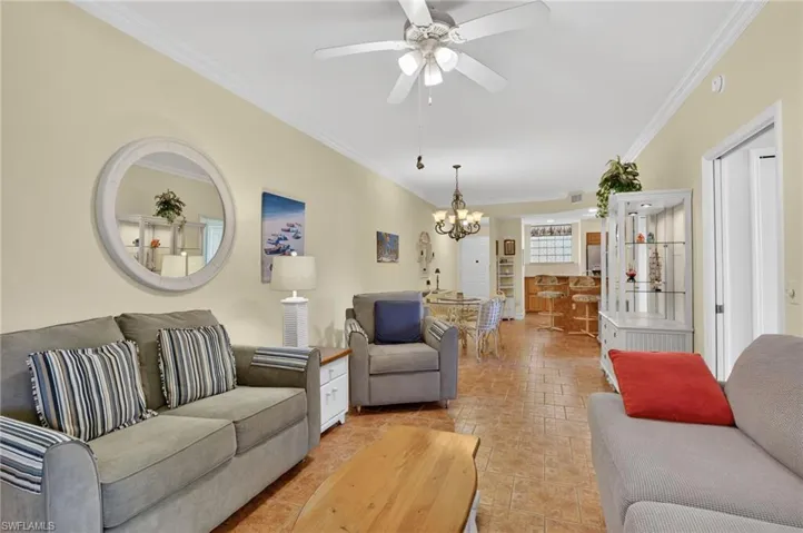 Great room with tile floors