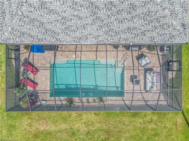 Drone / aerial view of a pool