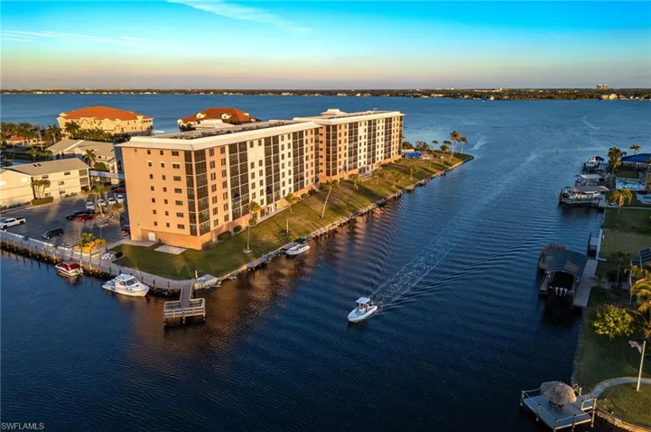 Aerial view at dusk of a water view