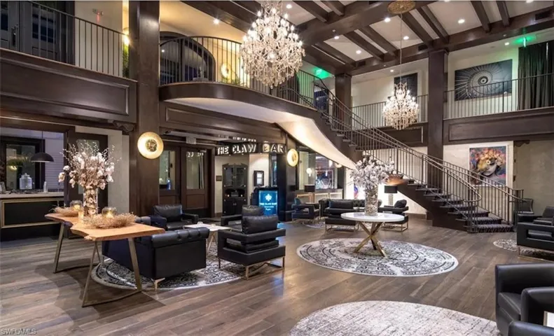 View of Bellasera lobby and entrance to the Claw Bar Restaurant. Upstairs is the popular London Club Restaurant