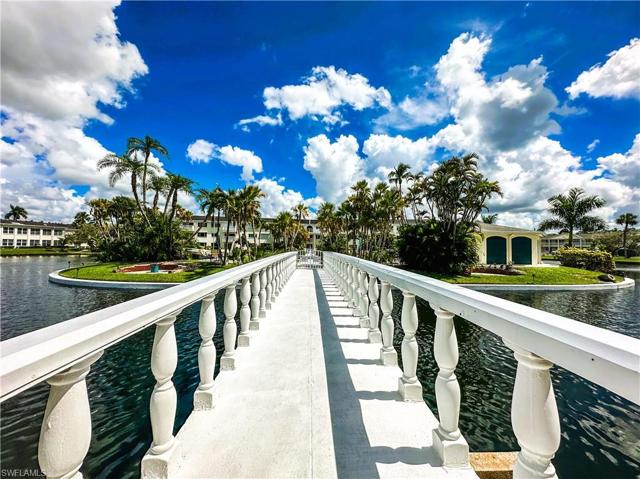 bridge over the lake to the pool
