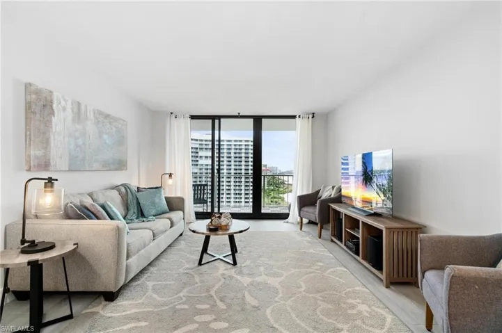 Living room with a wall of windows