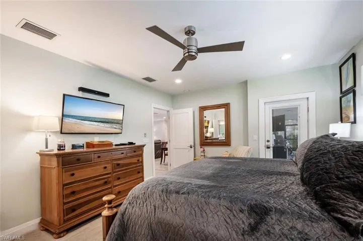 Bedroom with recessed lighting and a ceiling fan