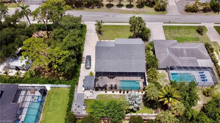 Aerial view of a pool