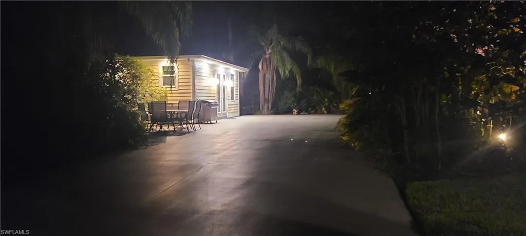 View of patio at night