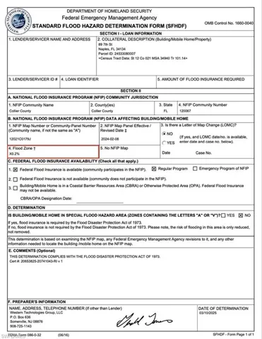 Flood Zone X Determination Report 89 7th St Bonita Springs FL 34134