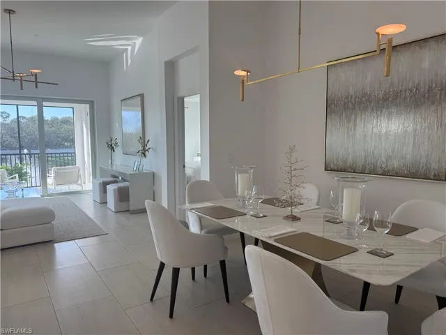 Dining room with a chandelier