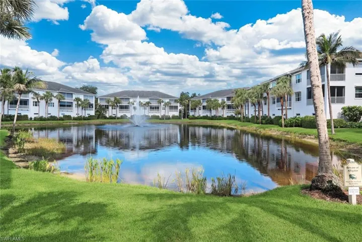 Expansive pond with a central fountain feature