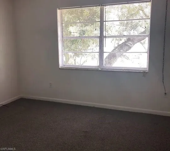 Spare room with plenty of natural light and dark colored carpet