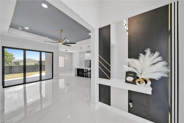 Reception area featuring ceiling fan