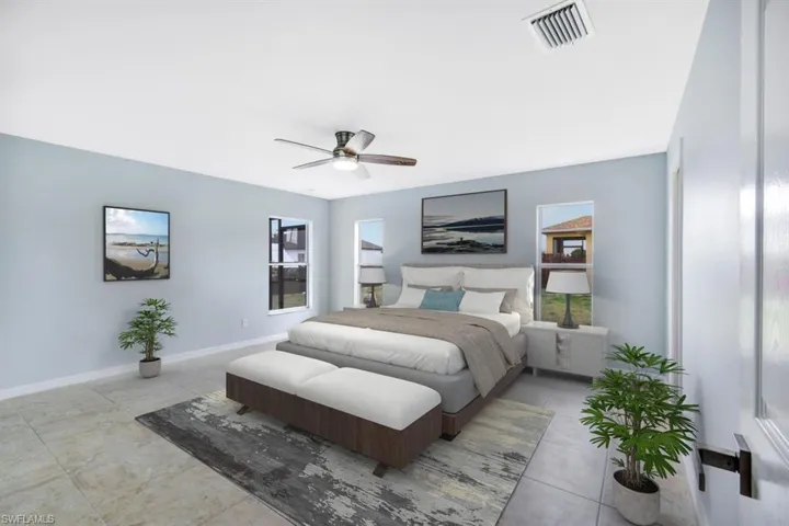 virtual staged: master bed