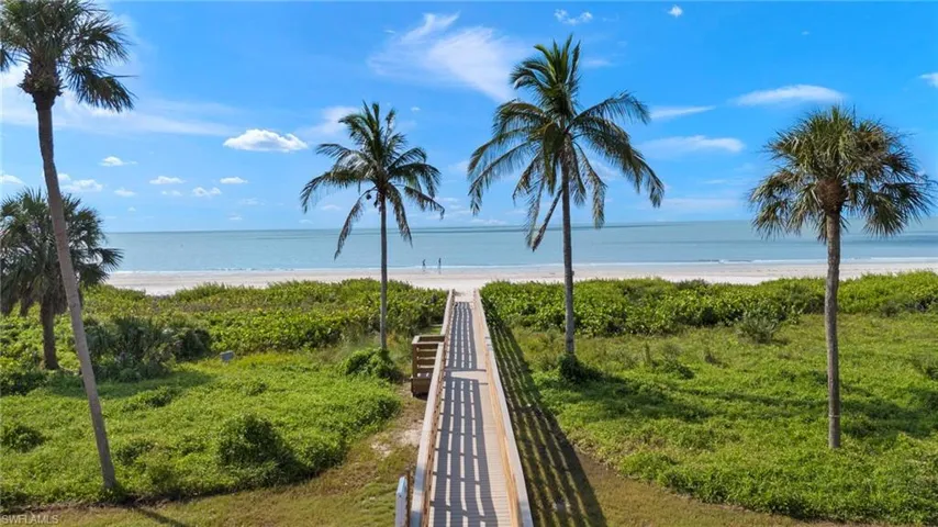 View of property's community featuring a beach view and a water view