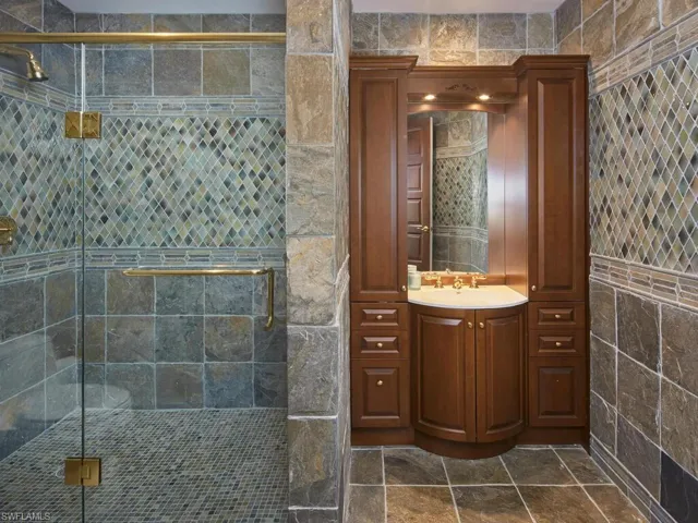 Guest bathroom with walk in shower.