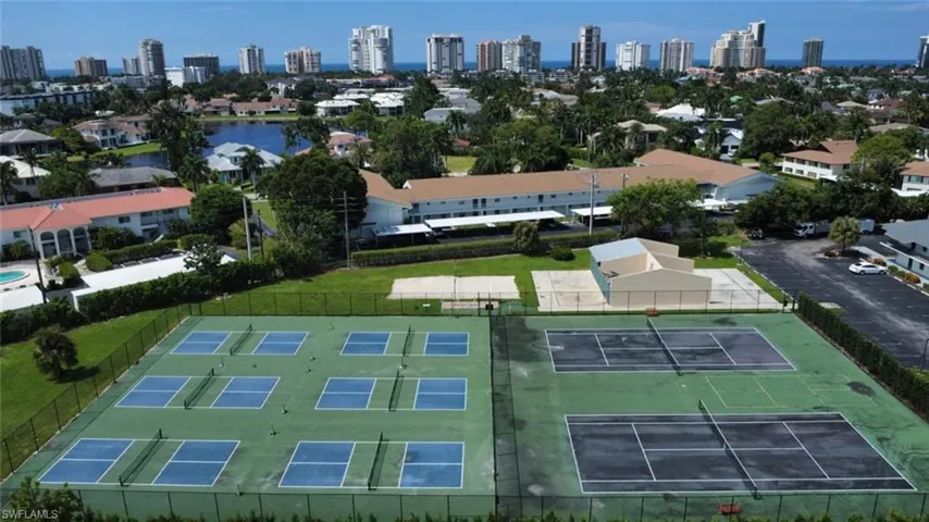 The property includes dedicated courts for pickleball and tennis, providing recreational opportunities