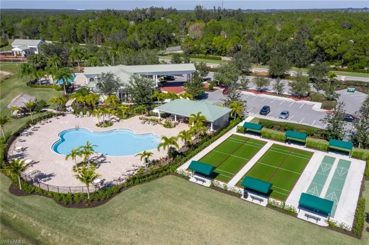 Amenities include bocce, shuffleboard, 2 pools, fitness center, community room, and pickleball