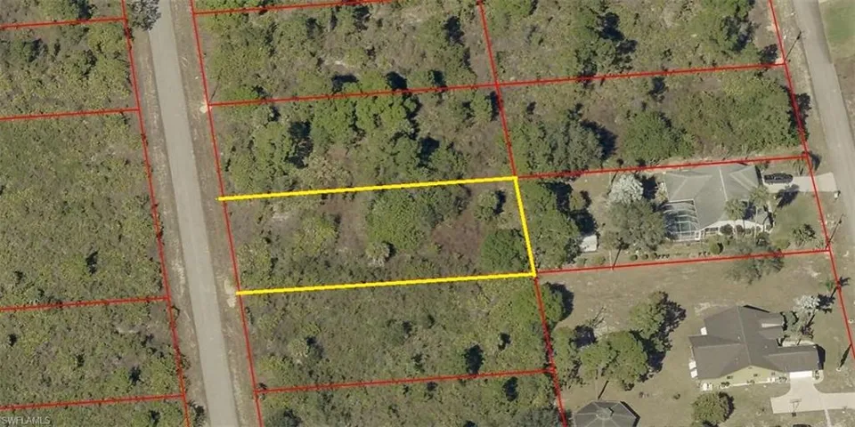 Aerial view with parcel highlighted