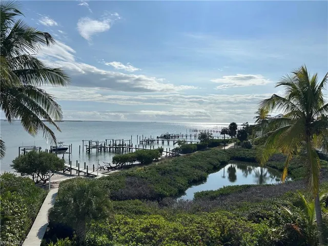 Water view with a boat dock